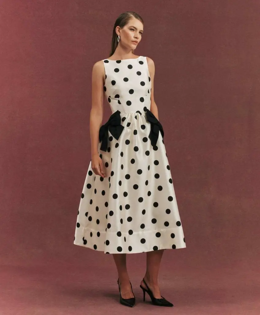 White Polka Dot A-Line Midi Dress With Bows White Polka Dot A-Line Midi Dress With Bows — Simple Dresses to Wear