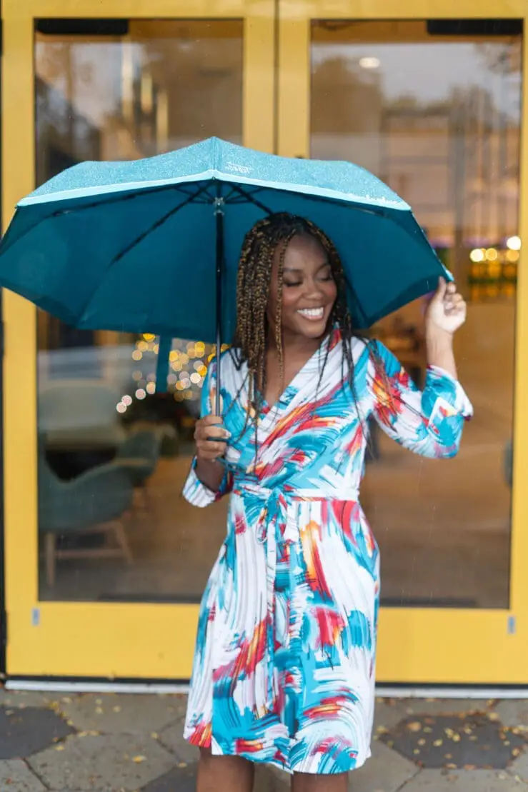 Teal Abstract Print Wrap Dress Teal Abstract Print Wrap Dress — Simple Dresses to Wear
