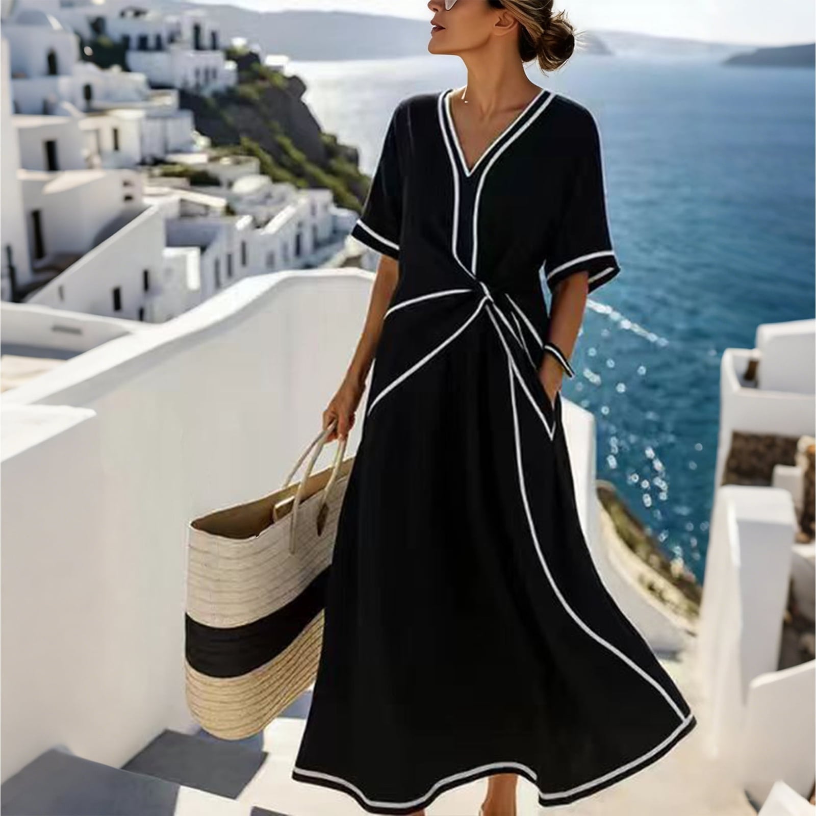 Black Maxi Wrap Dress With Piping Black Maxi Wrap Dress With Piping — Simple Dresses to Wear