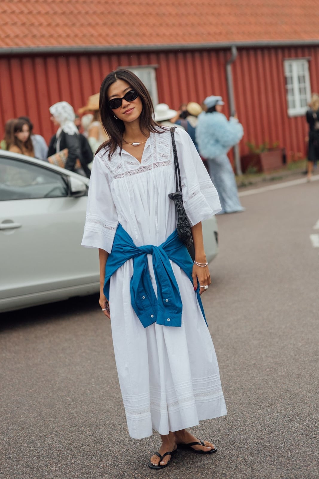 Loose White Cotton Maxi Dress with Tied Shirt — Simple Dressy Outfits
