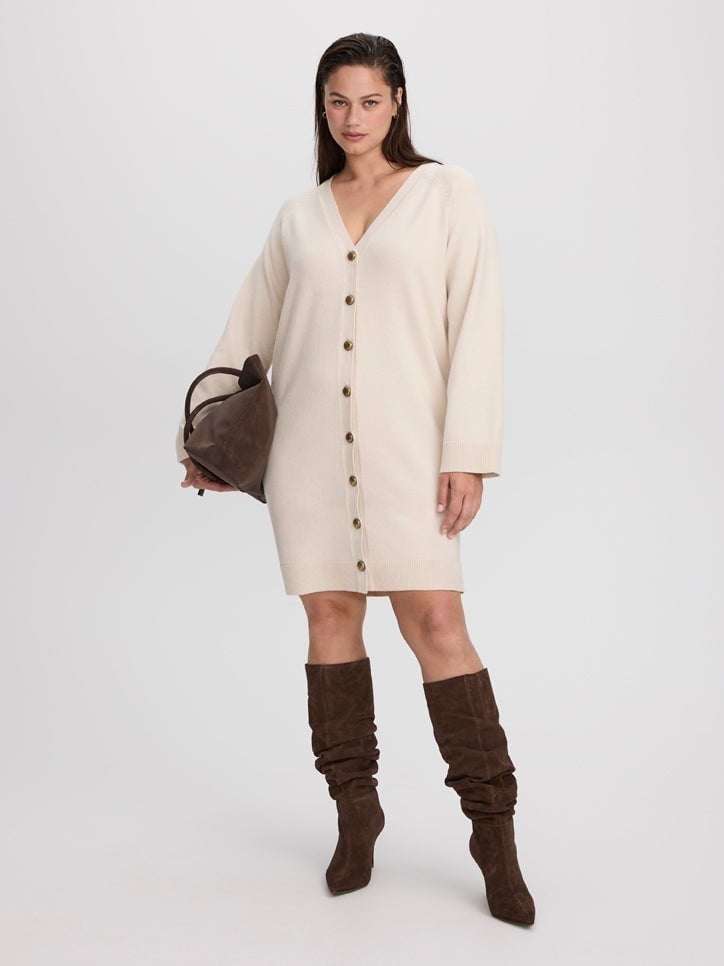 Oversized Cream Knit Button-Front Dress — Simple Dressy Outfits