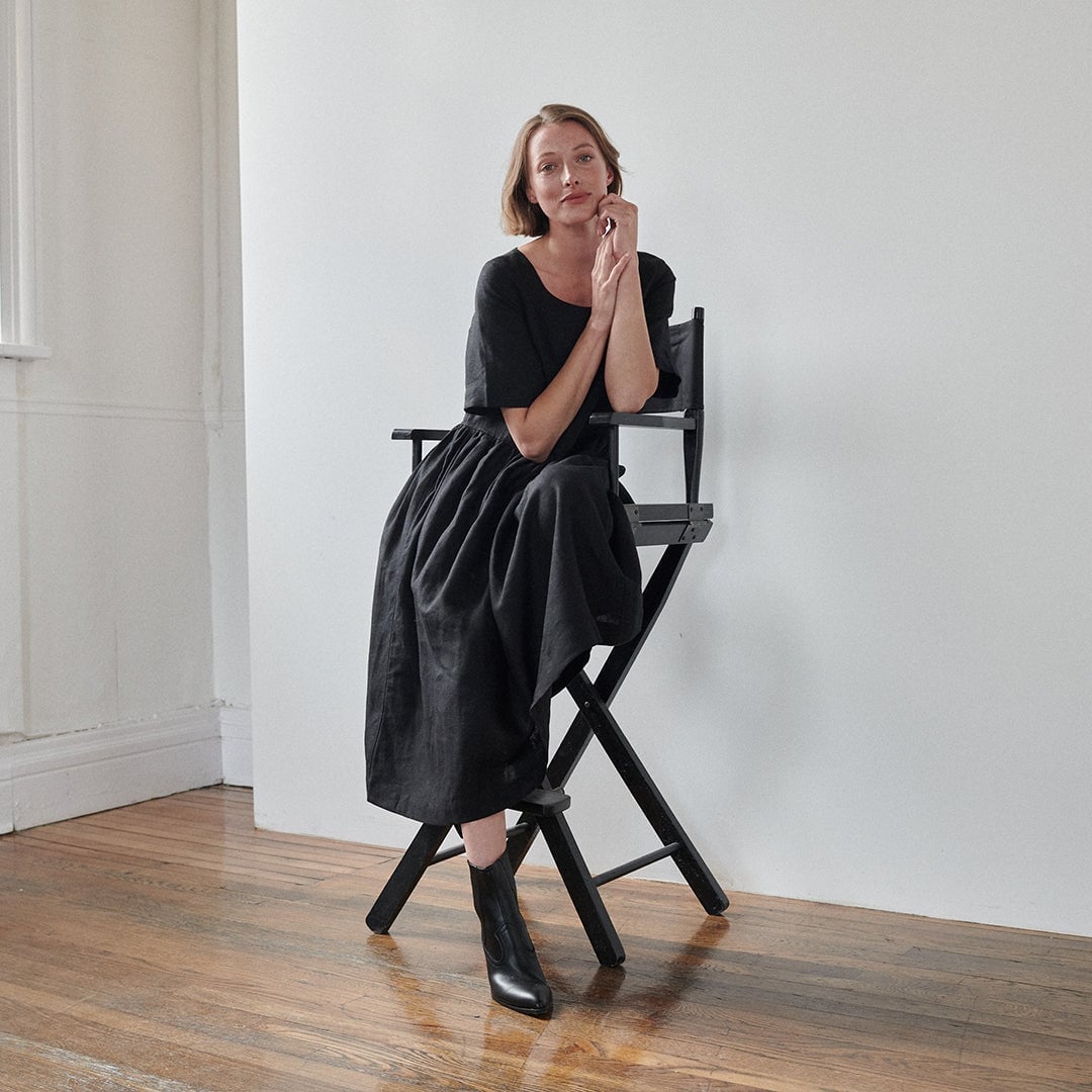 Black Linen A-line Midi Dress — Simple Dressy Outfits