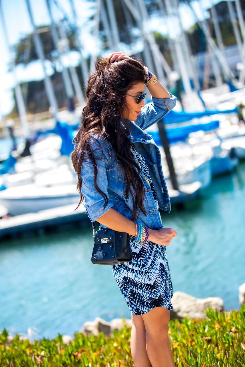 Patterned Bodycon Dress with Denim Jacket — Simple Dressy Outfits