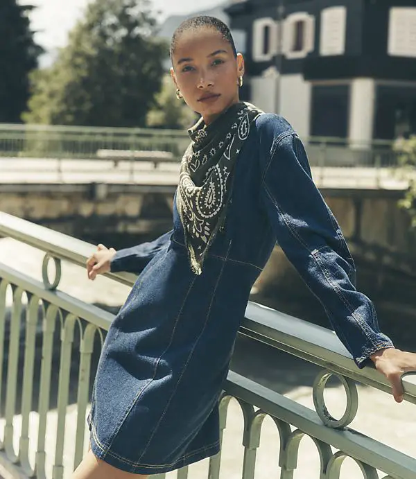 Denim Midi Dress with Bandana Scarf — Simple Dressy Outfits