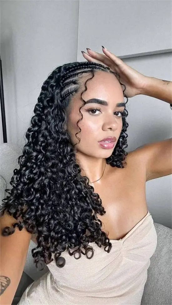 Mid-Back Curly Hair With Face-Framing Braids — Simple Edges Hairstyles