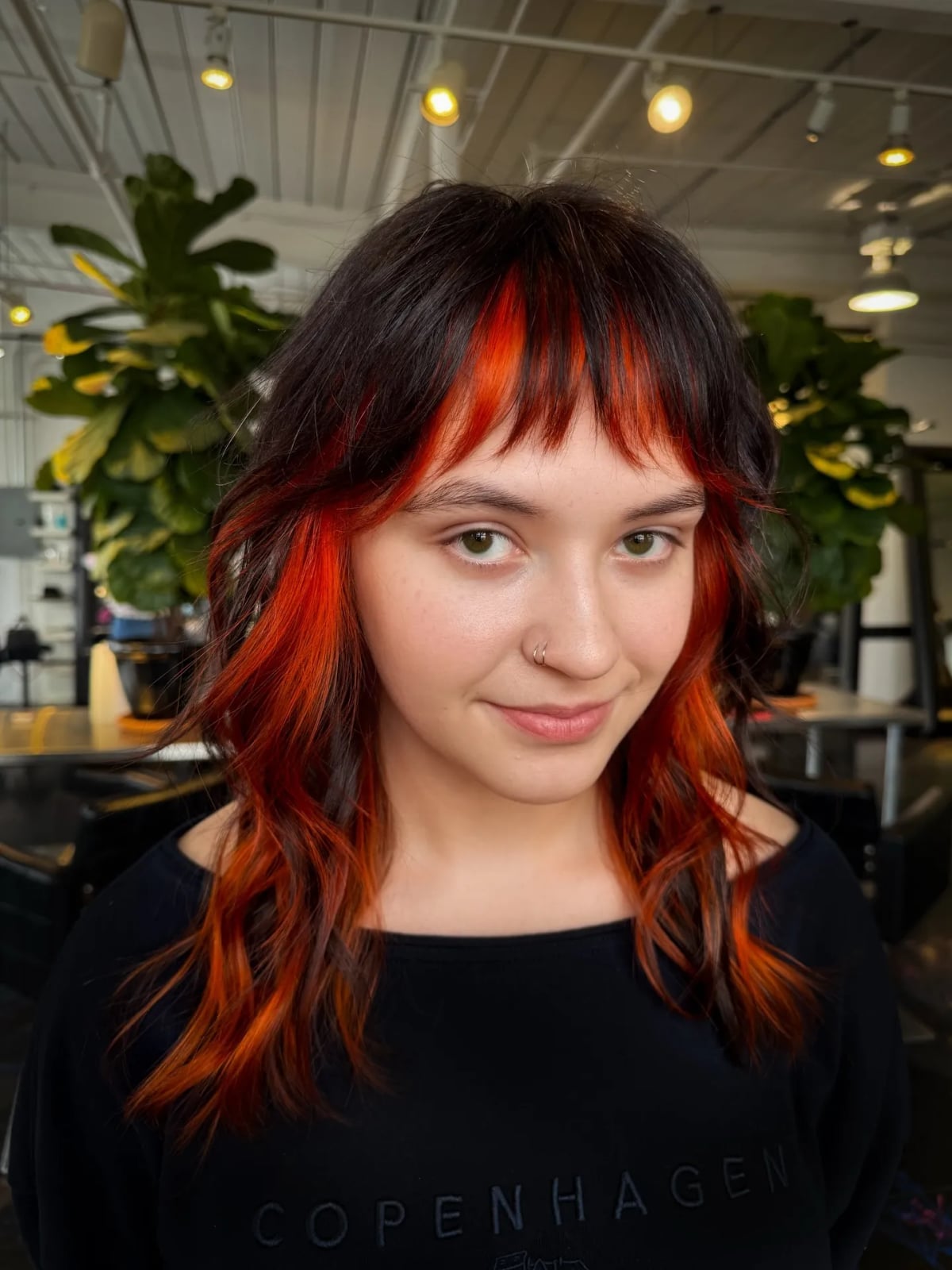 Collarbone Shag With Orange Streaks — Simple Edgy Haircuts
