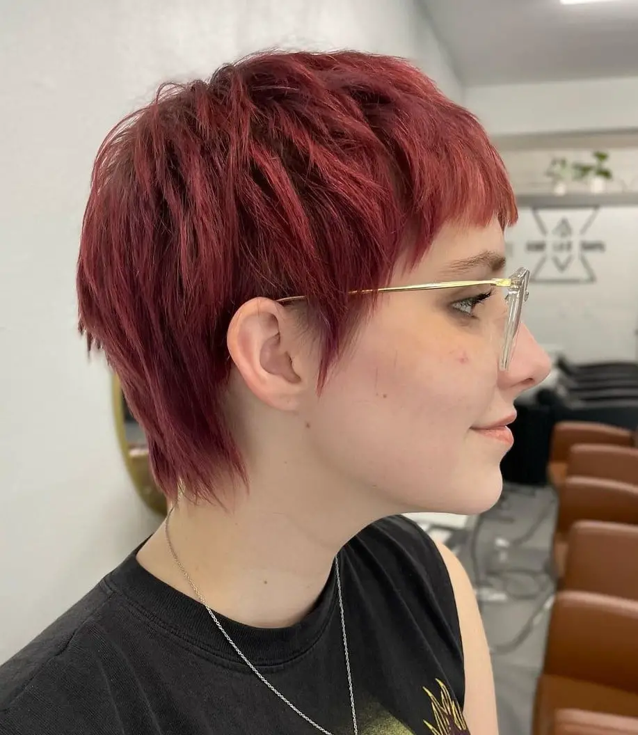 Textured Red Pixie With Wispy Fringe — Simple Edgy Haircuts