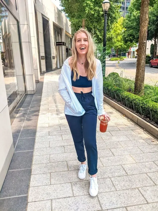 Navy Joggers with Striped Open Cardigan Navy Joggers with Striped Open Cardigan — Simple Everyday Outfits