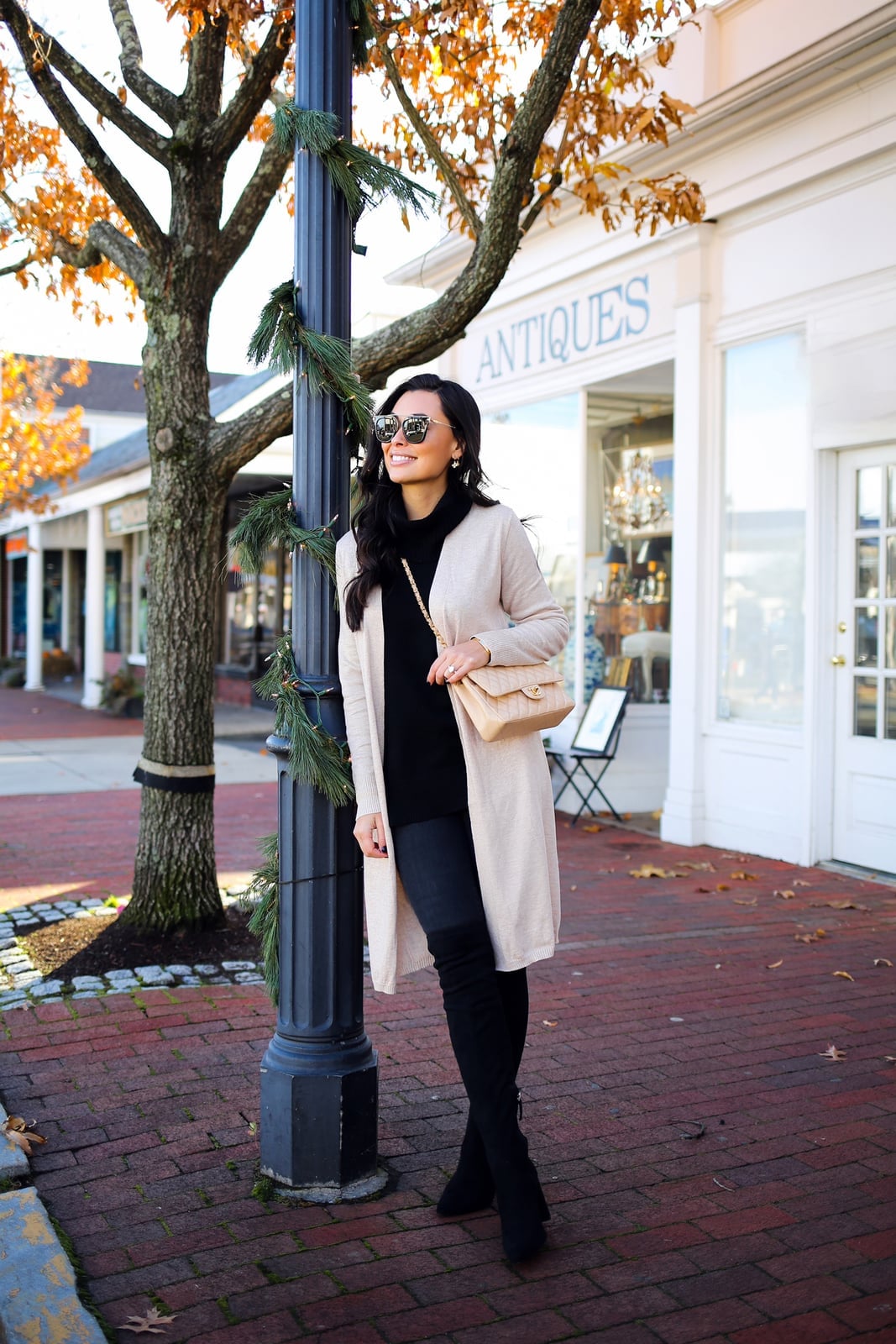 Cream Longline Cardigan Over Black Turtleneck Cream Longline Cardigan Over Black Turtleneck — Simple Everyday Outfits