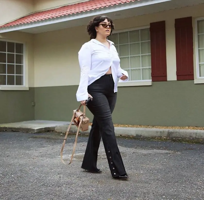 White Oversized Shirt with Black Flare Jeans White Oversized Shirt with Black Flare Jeans — Simple Everyday Outfits
