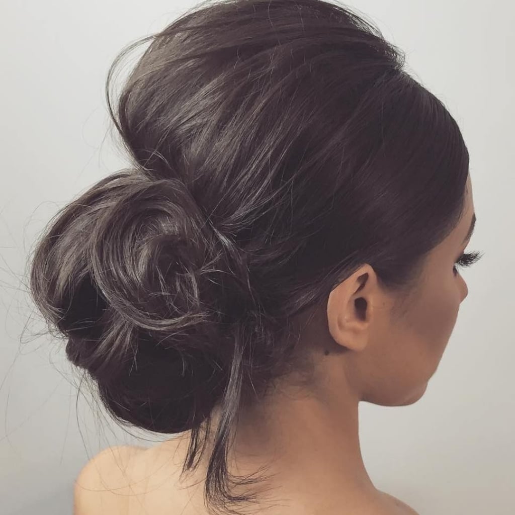 Dark Brown Textured Updo With Loose Tendrils Dark Brown Textured Updo With Loose Tendrils — Simple Extensions Hairstyles