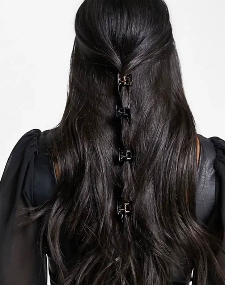 Dark Brown Collarbone Low Ponytail With Pearl Barrette Dark Brown Collarbone Low Ponytail With Pearl Barrette — Simple Extensions Hairstyles