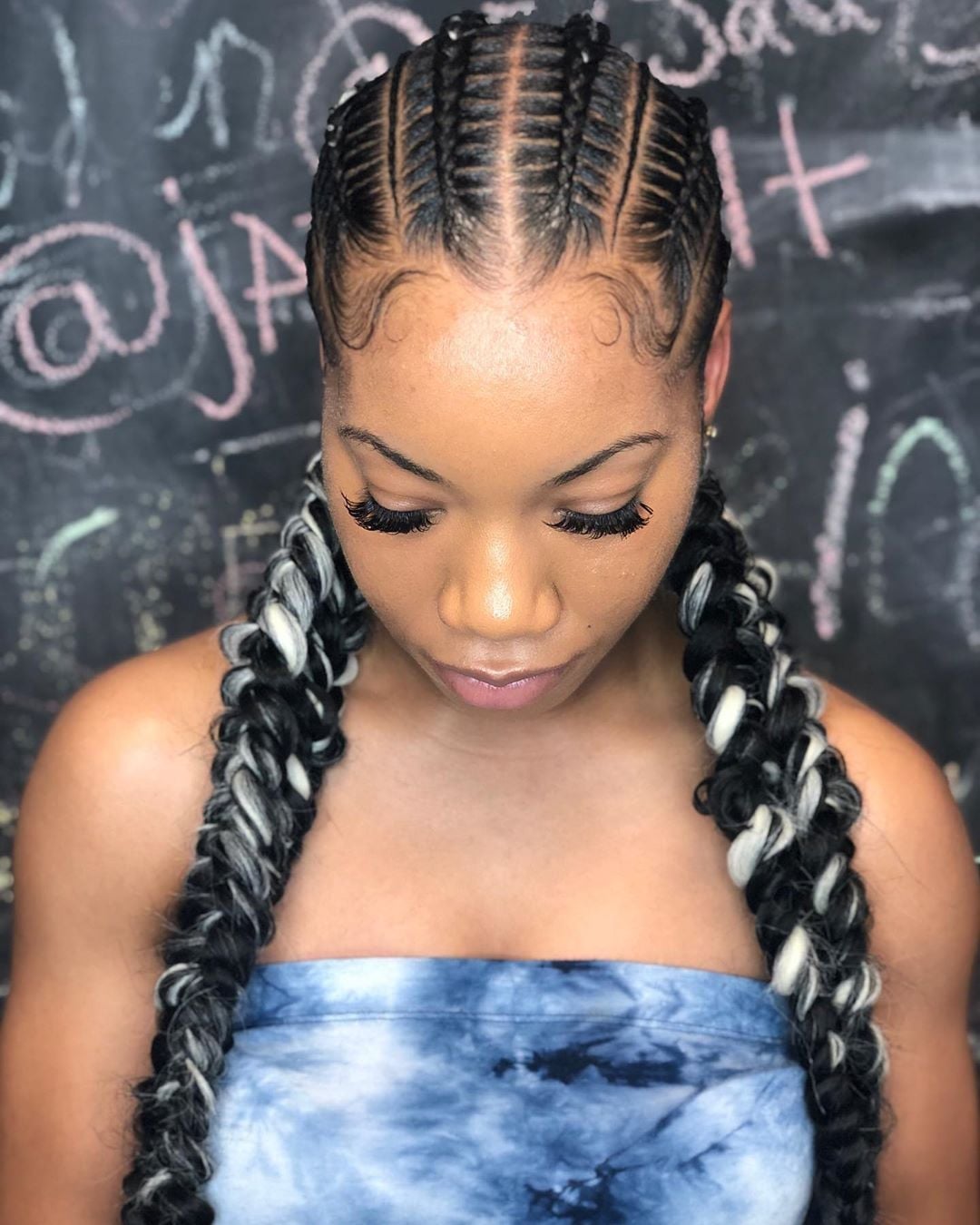 Two-Tone Black and Gray Mid-Back Braids Two-Tone Black and Gray Mid-Back Braids — Simple Feed in Braids