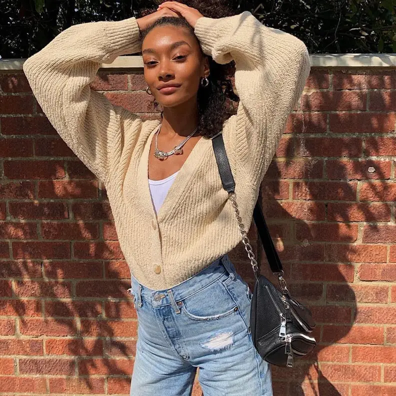 Cream Cardigan With Relaxed Fit Jeans — Simple First Date Outfits