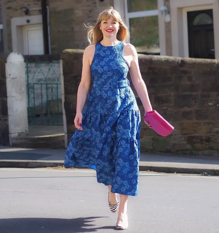 Tiered Midi Dress With Striped Heels — Simple First Date Outfits