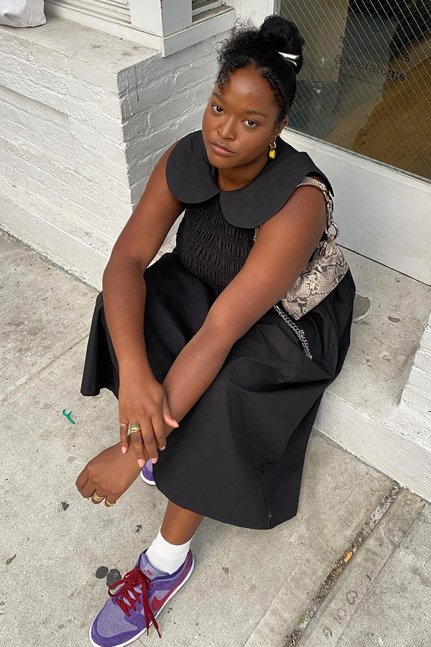 Black Midi Dress With Oversized Collar — Simple First Date Outfits