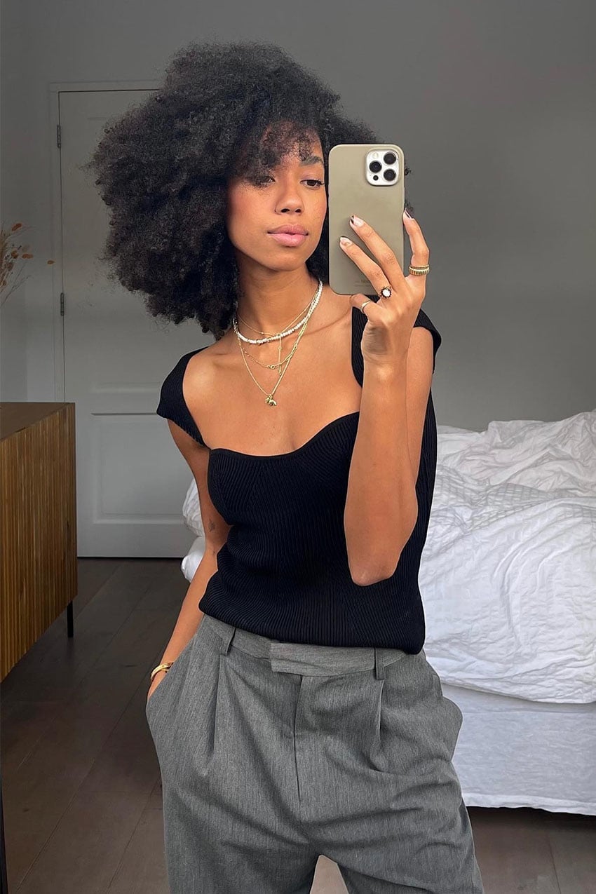 Ribbed Knit Top With Wide-Leg Trousers — Simple First Date Outfits
