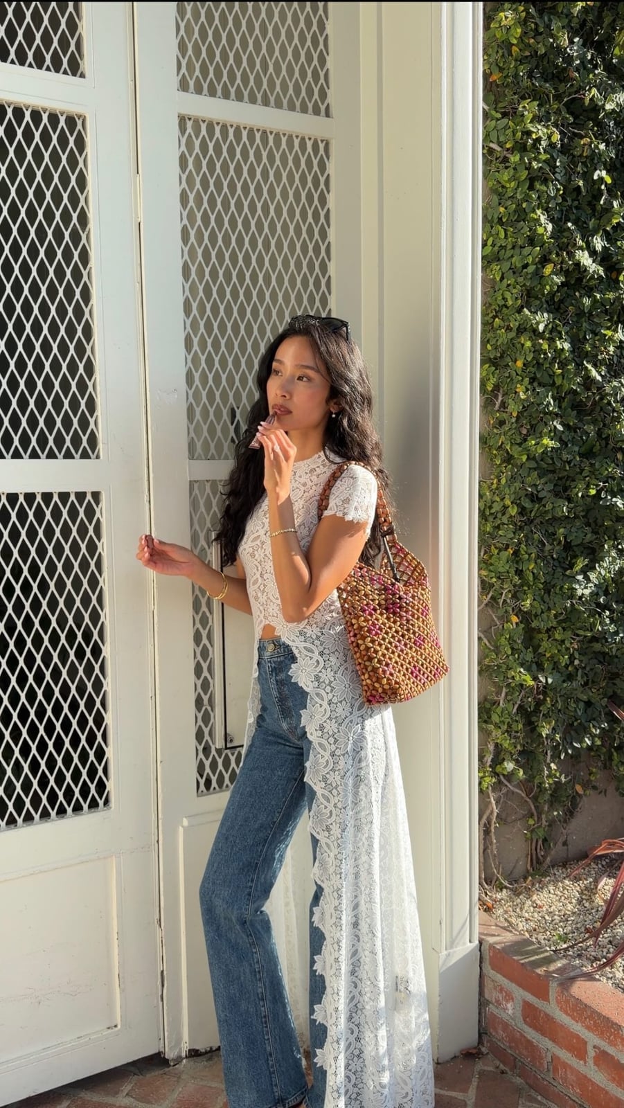 Lace Top With Denim Jeans And Heels — Simple First Date Outfits