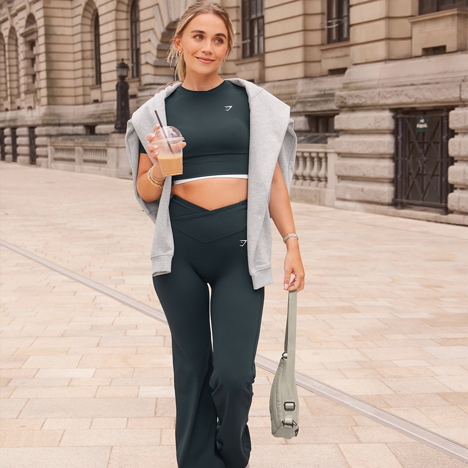Dark Green Set with Gray Hoodie Dark Green Set with Gray Hoodie — Simple Flare Leggings Outfits