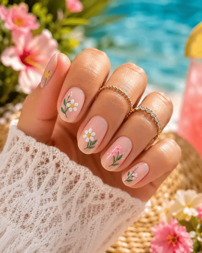 Simple Floral Short Oval Nails — Simple Floral Nails