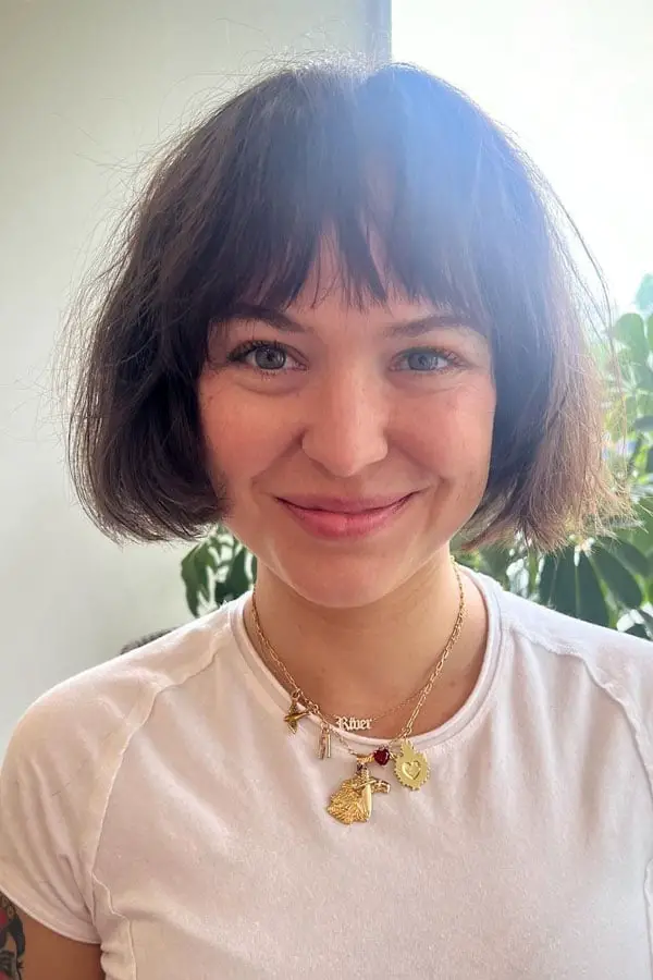 Dark Brown Bob With Blunt Bangs And Straight Texture — Simple French Bob