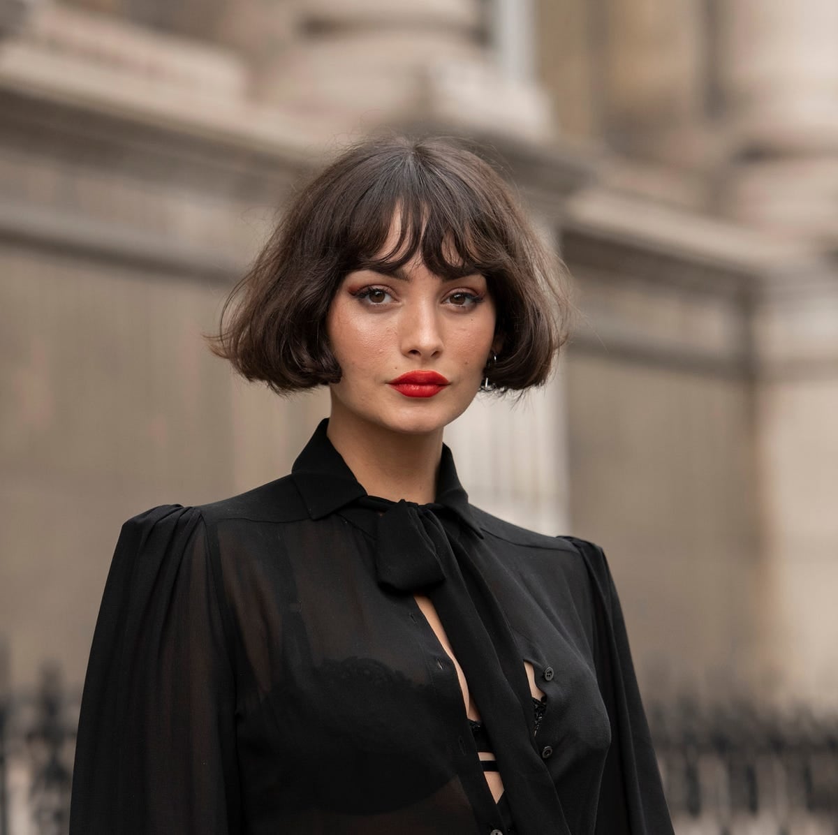 Chin Length Bob With Wispy Bangs — Simple French Bob