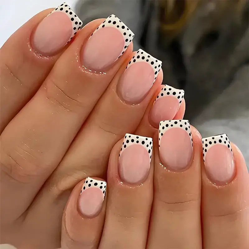Medium Square Black Dot French Medium Square Black Dot French — Simple French Nails