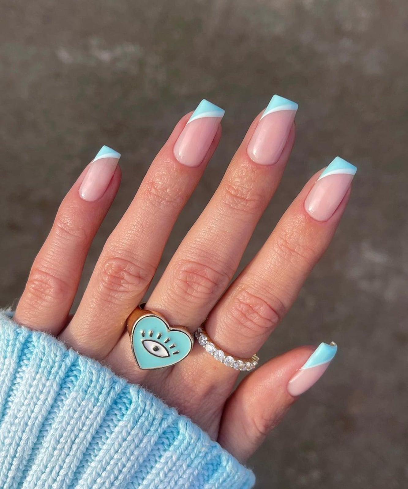 Medium Square Double Blue French Medium Square Double Blue French — Simple French Nails