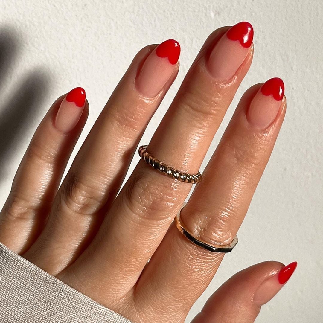 Medium Almond Red Heart French Tips Medium Almond Red Heart French Tips — Simple French Nails