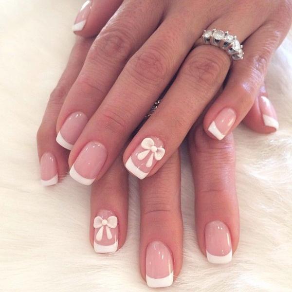 Medium Square Pink French White Bows Medium Square Pink French White Bows — Simple French Nails