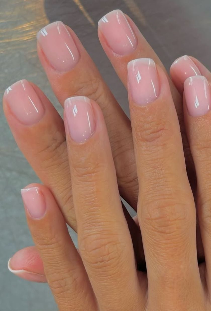 Short Square Sheer Pink French Short Square Sheer Pink French — Simple French Nails
