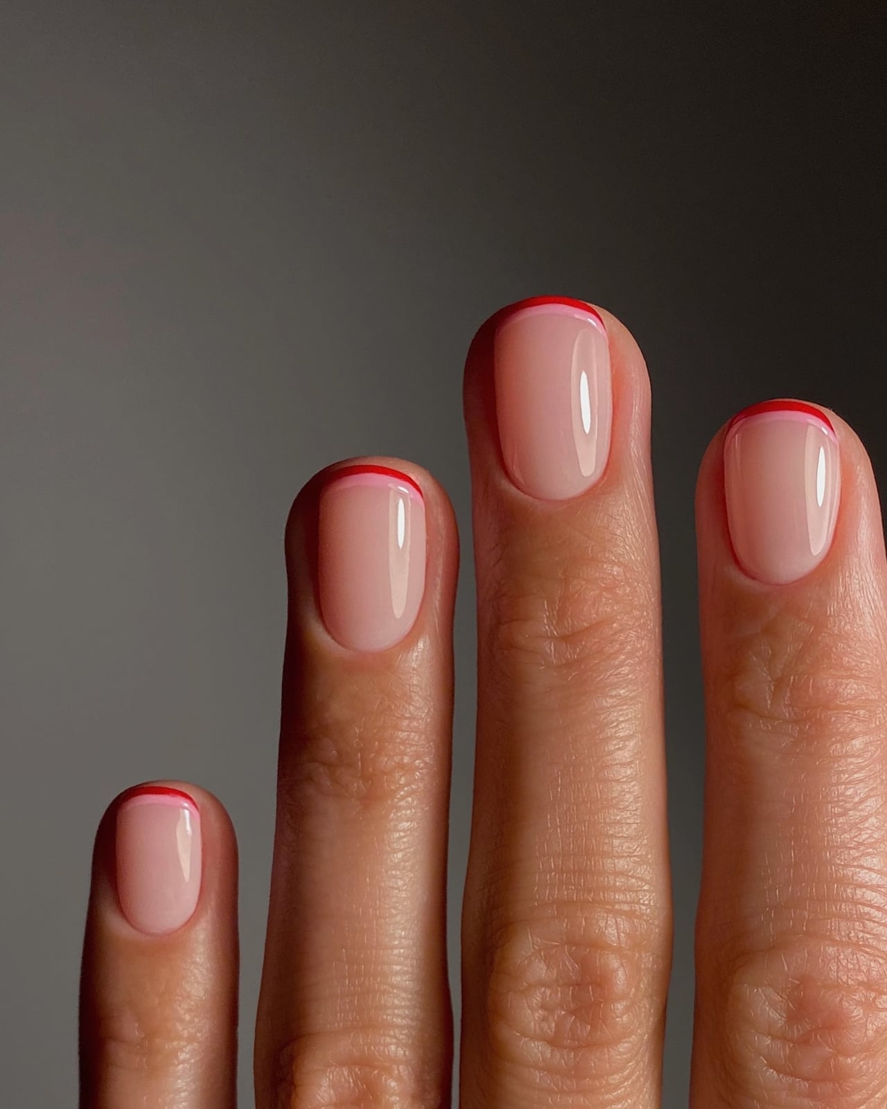 Short Square Nails with Bold Red French Tips — Simple French Tip Nails