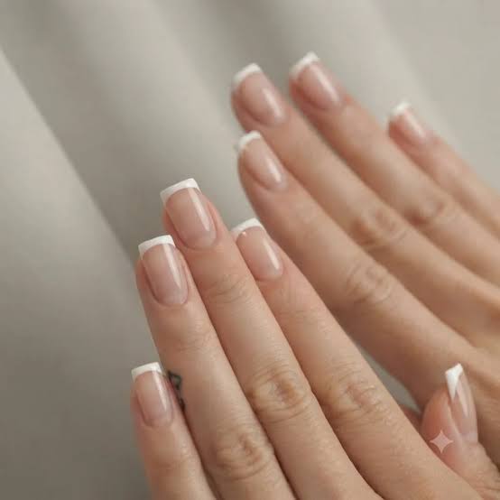 Classic White Tips on Short Square Nails — Simple French Tip Nails