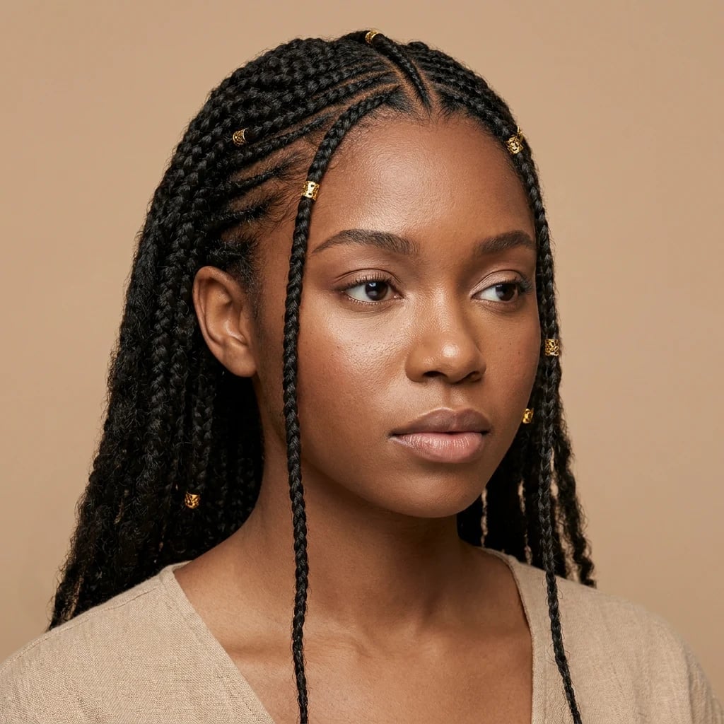 Fulani Braids With Gold Beads, Mid-Back — Simple Fulani Braids Hairstyles