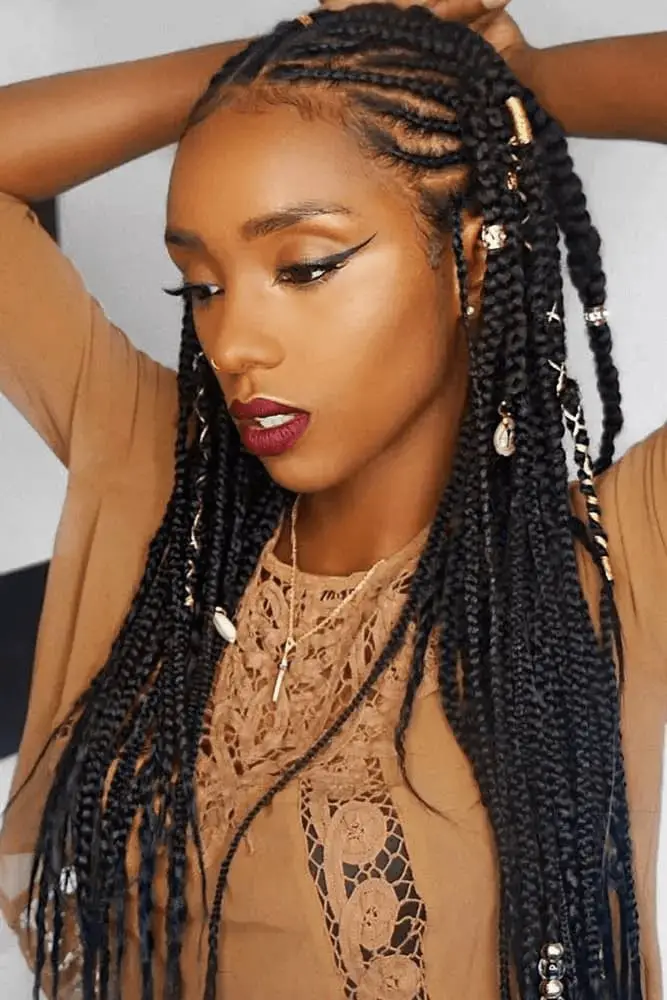 Black Braids With Beads and Cowries — Simple Fulani Braids Hairstyles