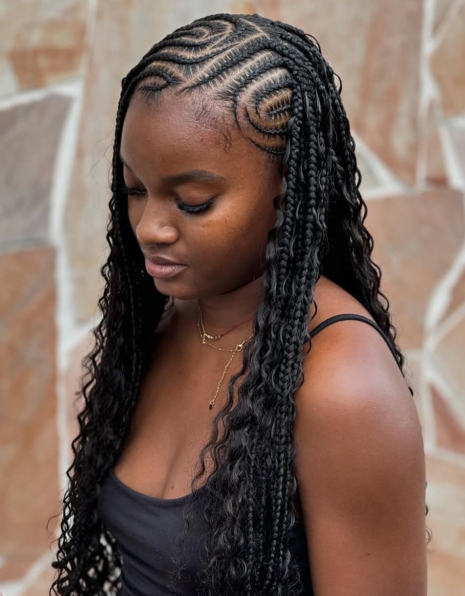 Black Braids With Blonde Highlights Wavy Ends, Transitioning Into Long — Simple Fulani Braids Hairstyles