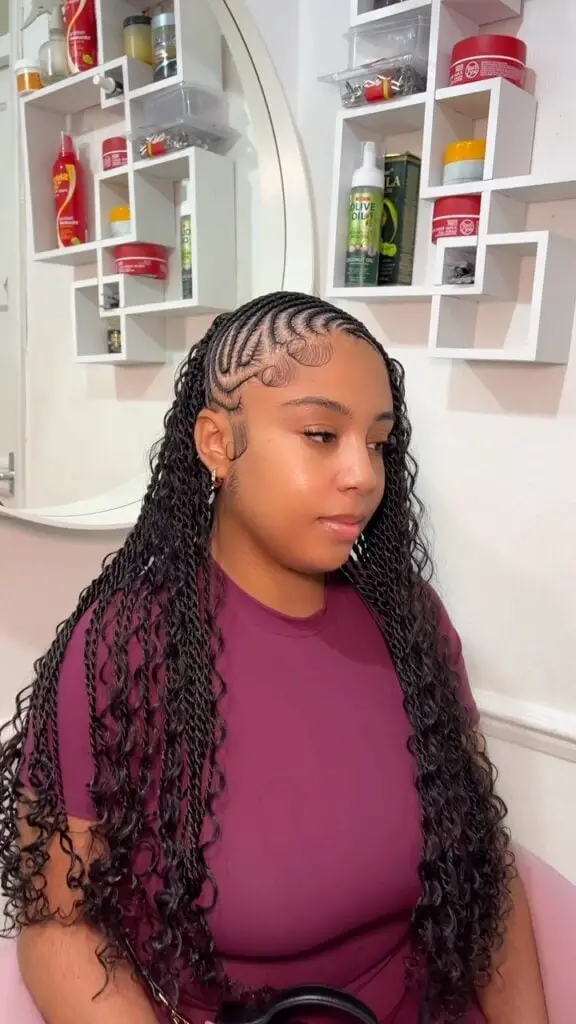 Dark Brown Wavy Fulani Twists With Crown Braids — Simple Fulani Twists