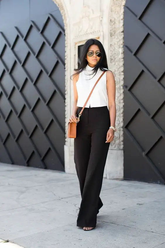White Mock Neck Top with Wide Leg Trousers — Simple Funeral Outfits