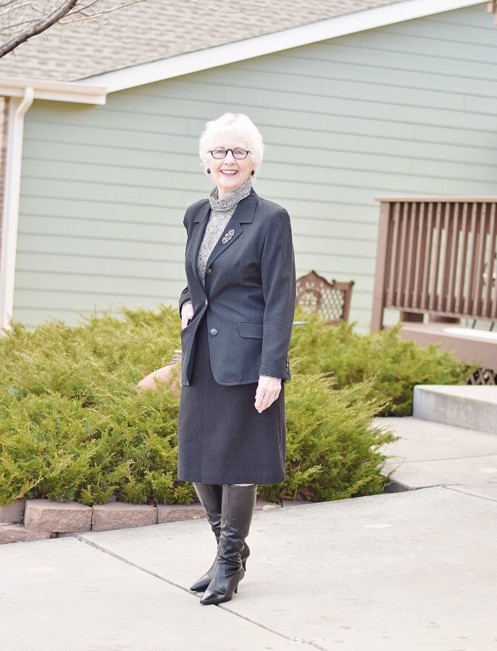 Charcoal Gray Skirt Suit with Turtleneck — Simple Funeral Outfits