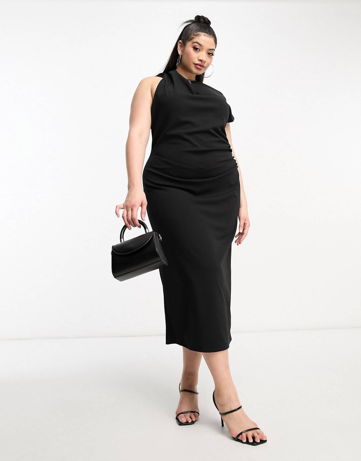Fitted Black Midi Dress with Asymmetrical Neckline — Simple Funeral Outfits
