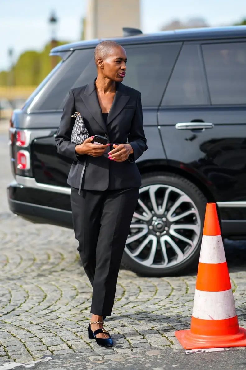 Black Tailored Suit with Mary Jane Flats — Simple Funeral Outfits