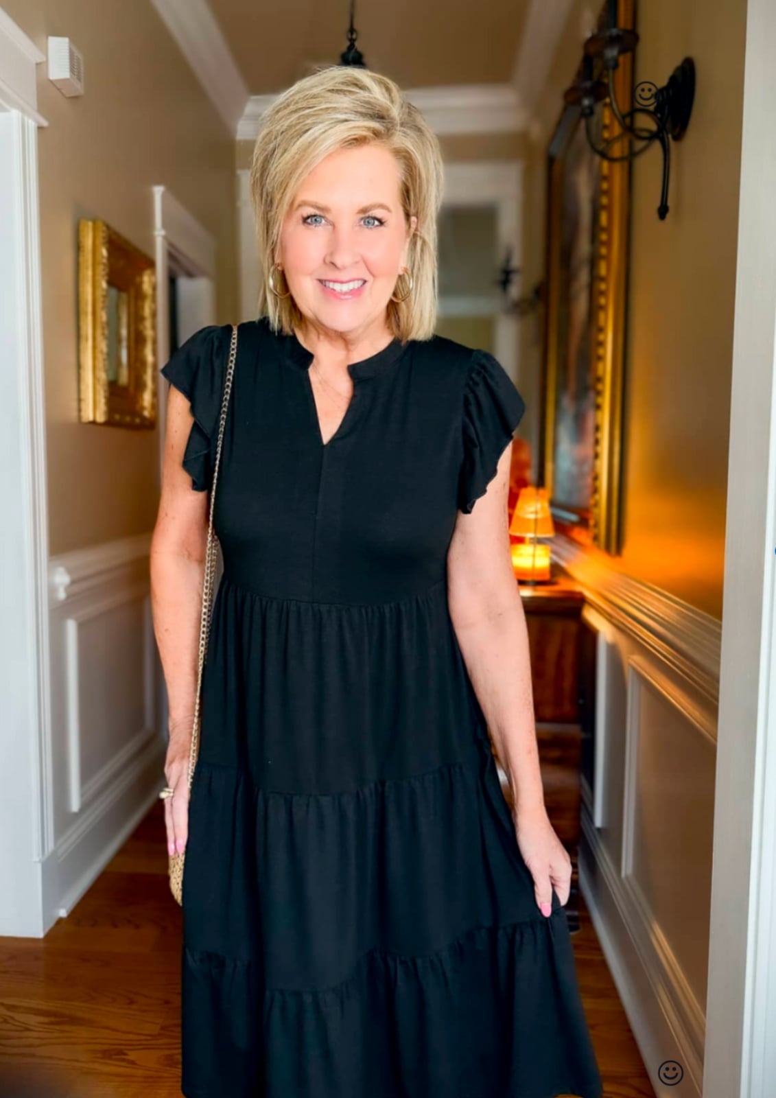 Black Tiered Midi Dress with Flutter Sleeves — Simple Funeral Outfits