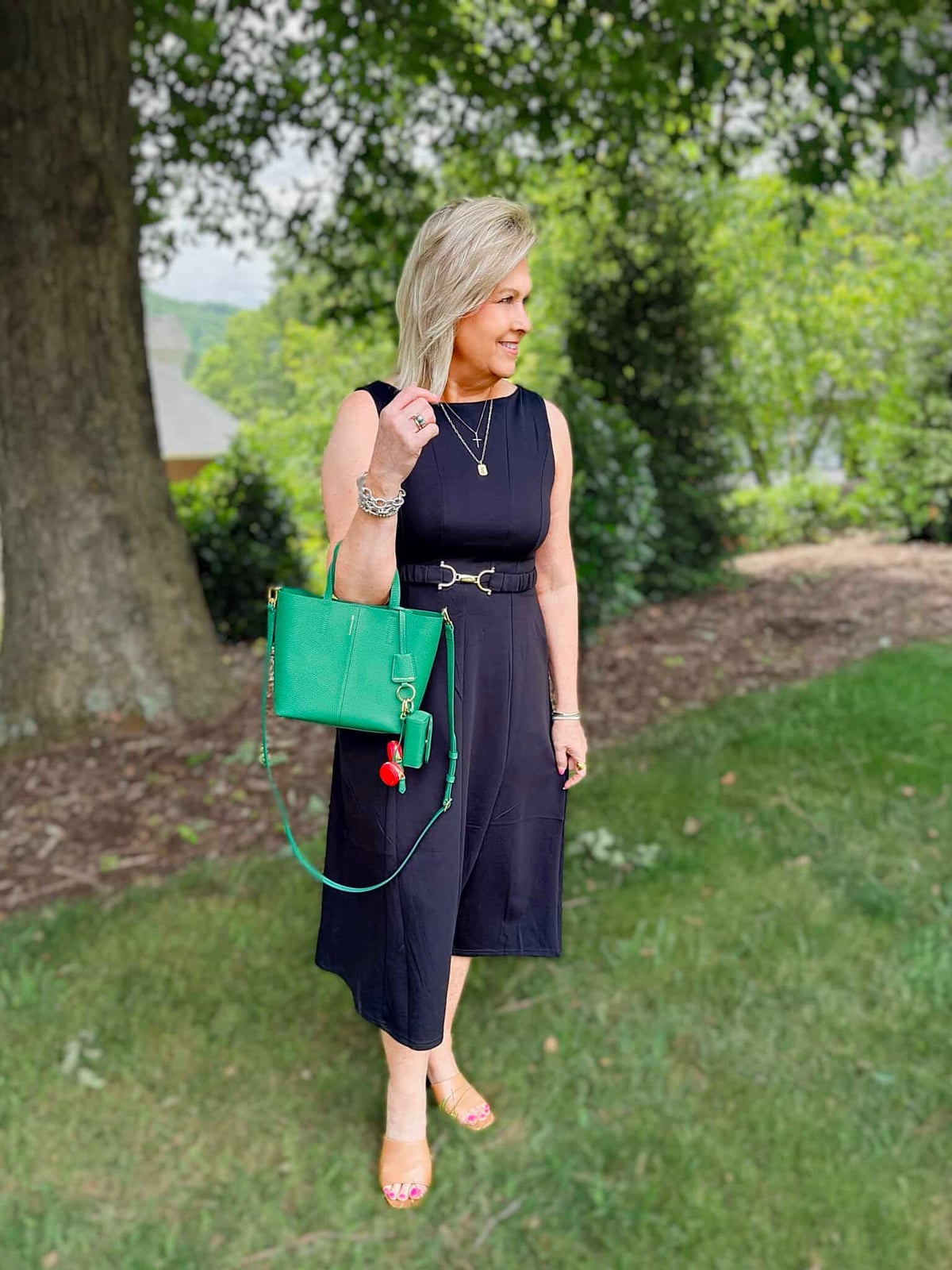 Sleeveless Midi Dress with Gold Belt — Simple Funeral Outfits