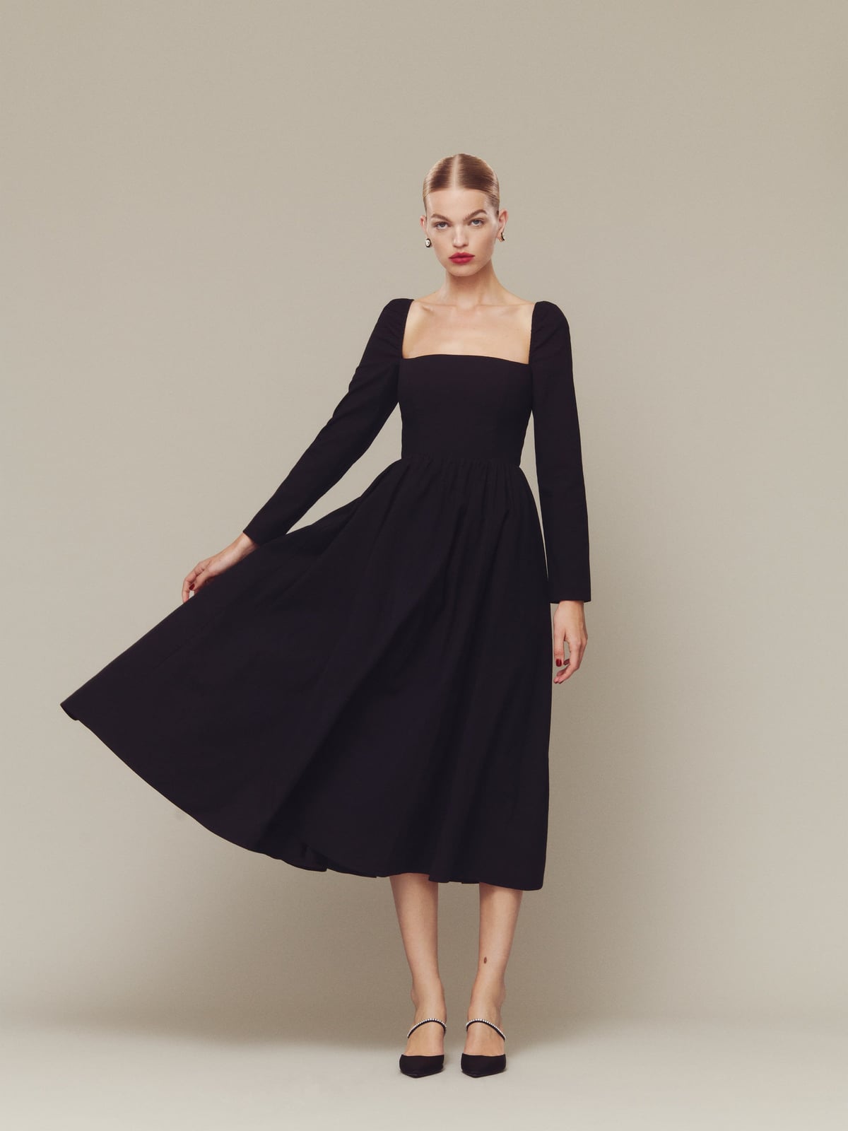 Long Sleeve Square Neck Dress — Simple Funeral Outfits