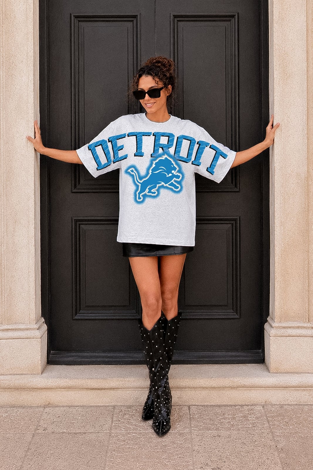 Oversized Graphic T-Shirt with Faux Leather Mini Skirt — Simple Game Day Outfits