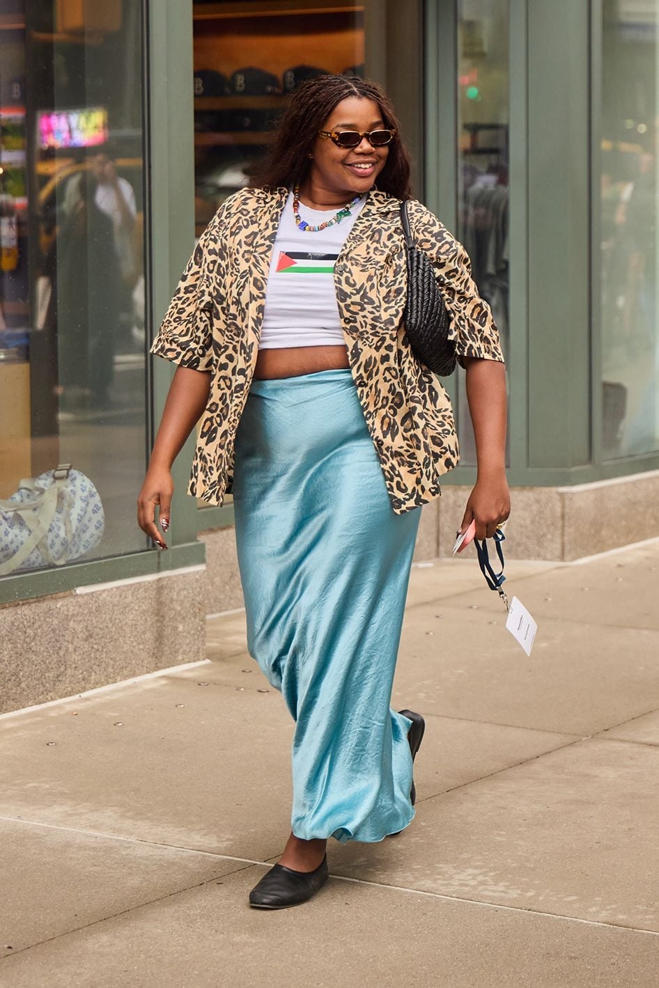Leopard Print Jacket Over Slip Skirt and Crop Top — Simple Game Day Outfits