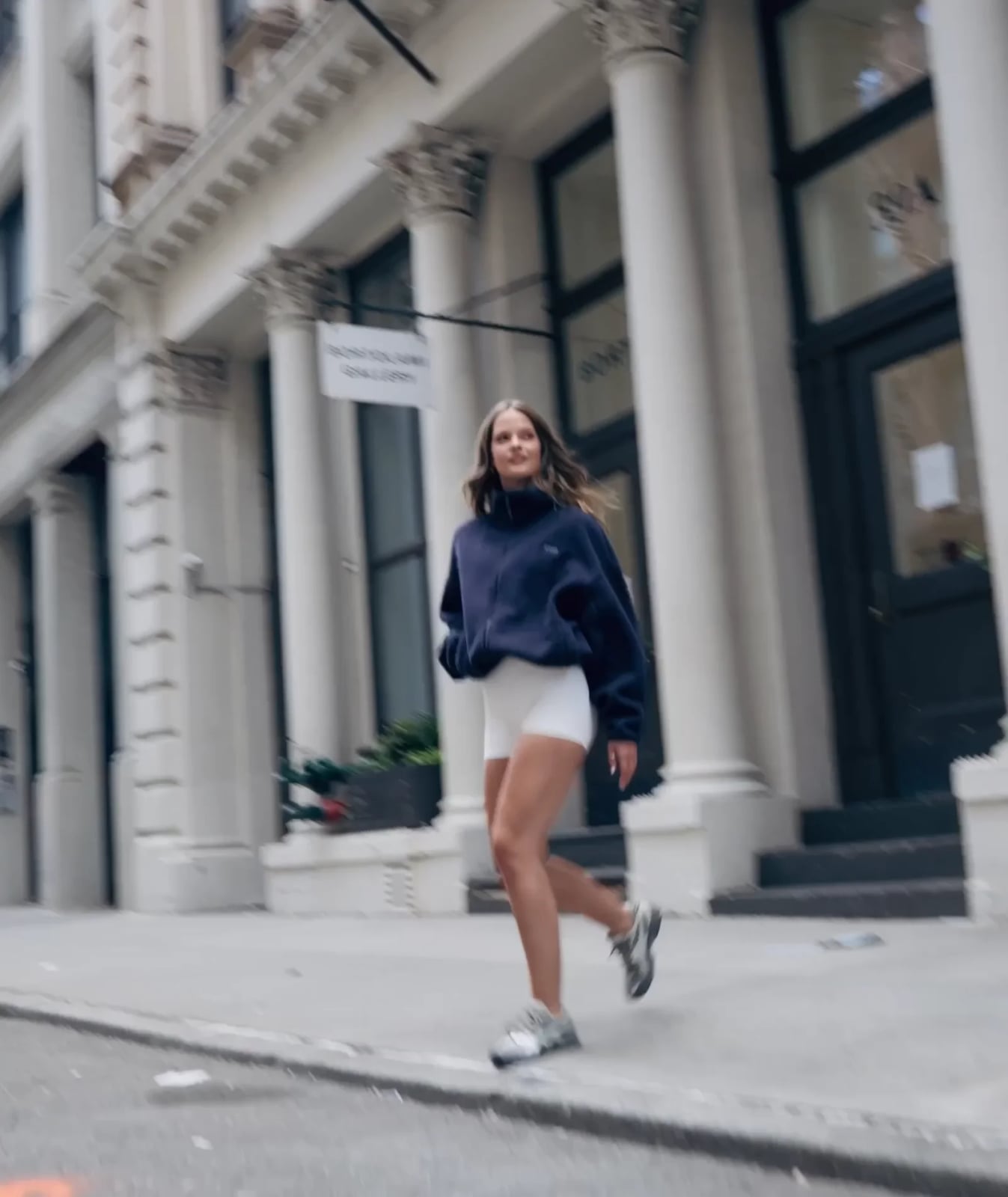 Navy Fleece Zip-Up Jacket Over Athletic Shorts — Simple Game Day Outfits