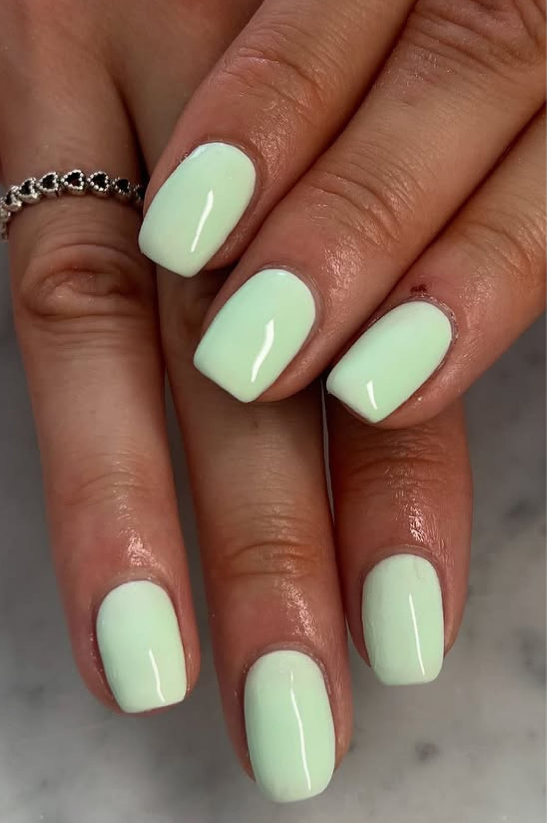 Short Square Glossy Light Mint Green Nails — Simple Gel Nails Colors