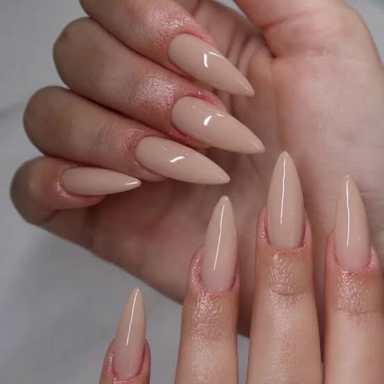 Medium Stiletto Glossy Sheer Nude Pink Nails — Simple Gel Nails Colors
