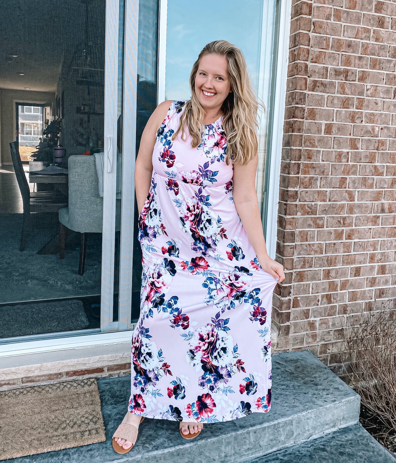 Pink Floral Maxi Dress with Bold Print — Simple Gender Reveal Outfits